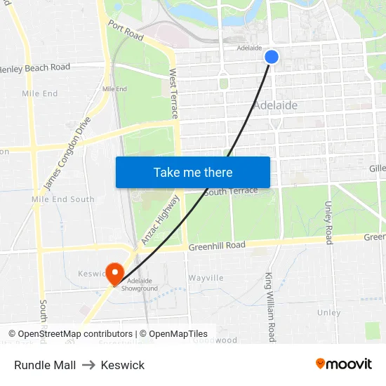 Rundle Mall to Keswick map