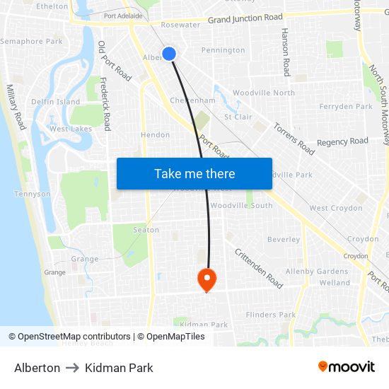 Alberton to Kidman Park map