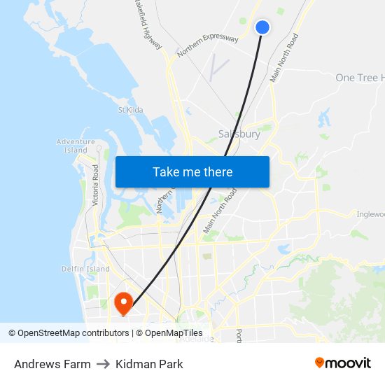 Andrews Farm to Kidman Park map