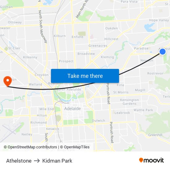 Athelstone to Kidman Park map