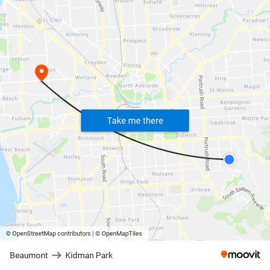 Beaumont to Kidman Park map