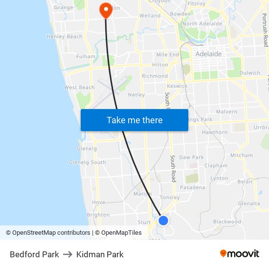 Bedford Park to Kidman Park map