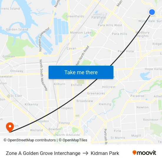 Zone A Golden Grove Interchange to Kidman Park map