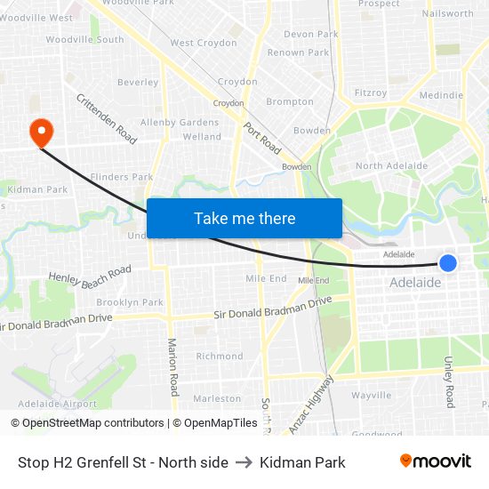 Stop H2 Grenfell St - North side to Kidman Park map