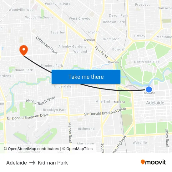 Adelaide to Kidman Park map