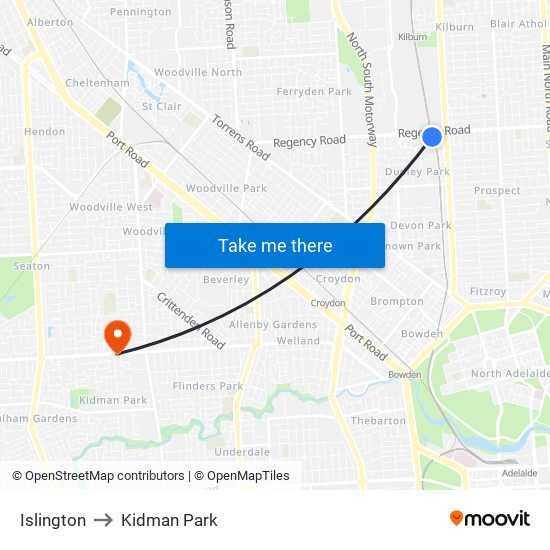Islington to Kidman Park map