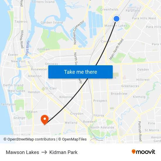 Mawson Lakes to Kidman Park map