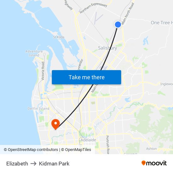 Elizabeth to Kidman Park map