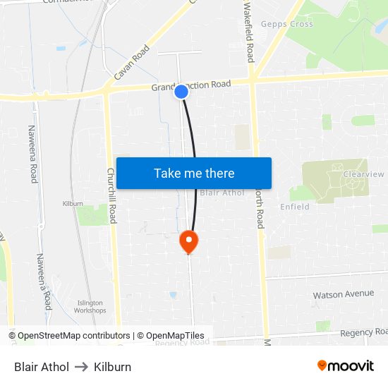 Blair Athol to Kilburn map