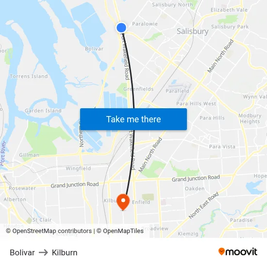 Bolivar to Kilburn map