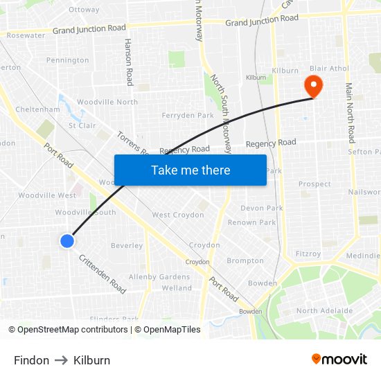 Findon to Kilburn map