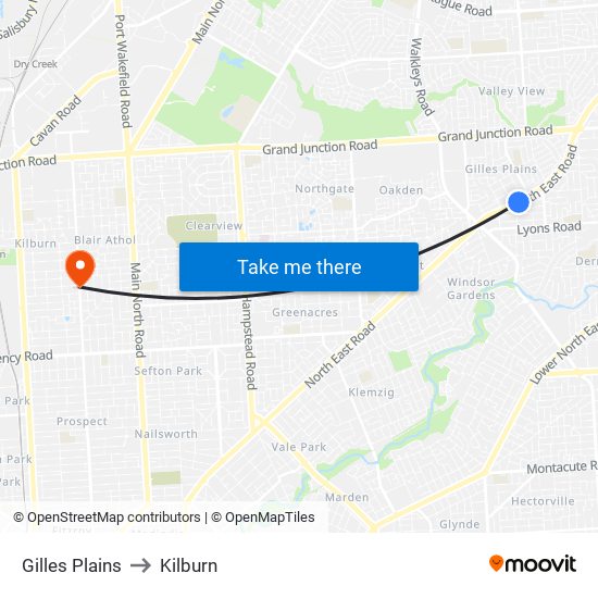 Gilles Plains to Kilburn map