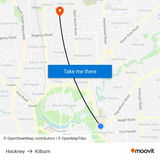 Hackney to Kilburn map