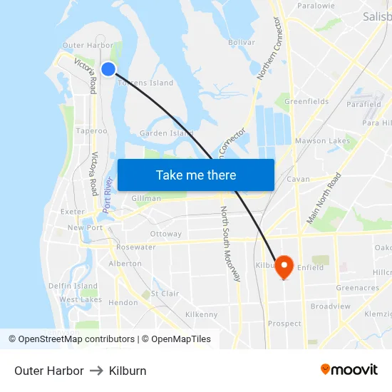 Outer Harbor to Kilburn map