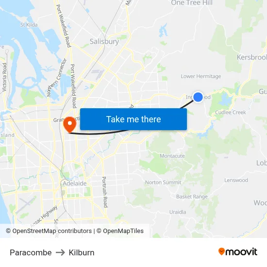 Paracombe to Kilburn map