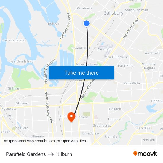 Parafield Gardens to Kilburn map