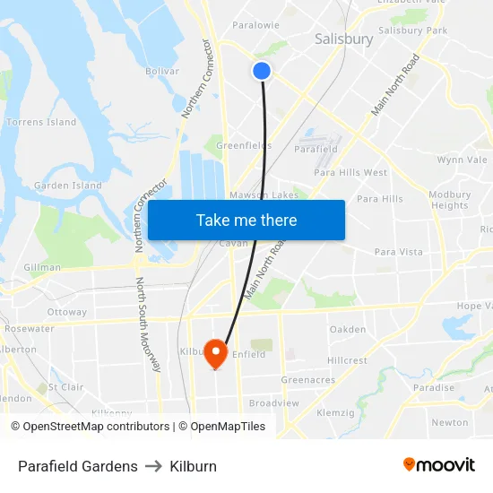 Parafield Gardens to Kilburn map
