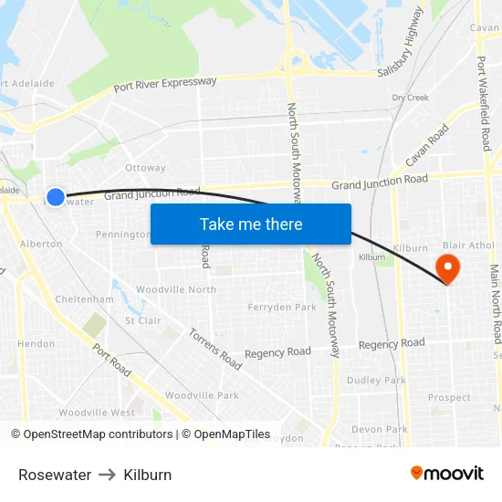 Rosewater to Kilburn map