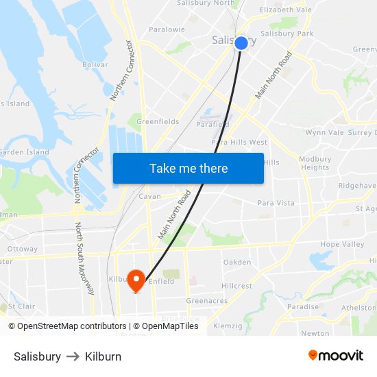 Salisbury to Kilburn map