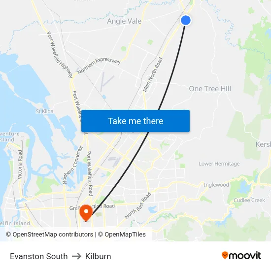 Evanston South to Kilburn map