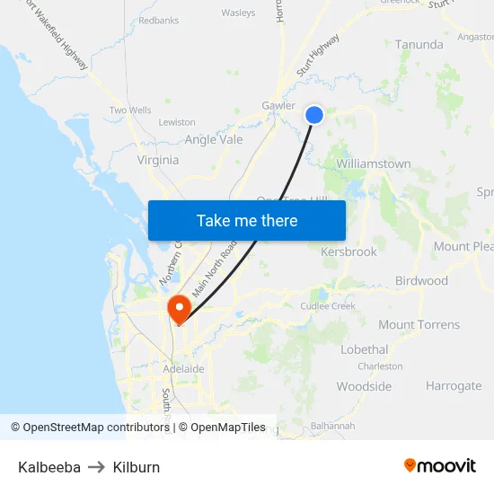 Kalbeeba to Kilburn map