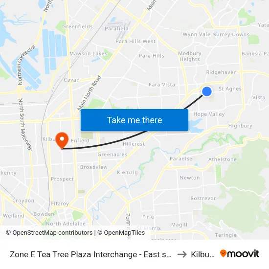 Zone E Tea Tree Plaza Interchange - East side to Kilburn map