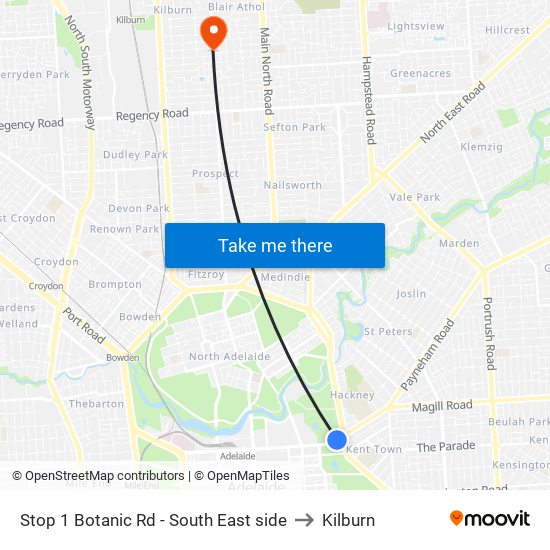 Stop 1 Botanic Rd - South East side to Kilburn map