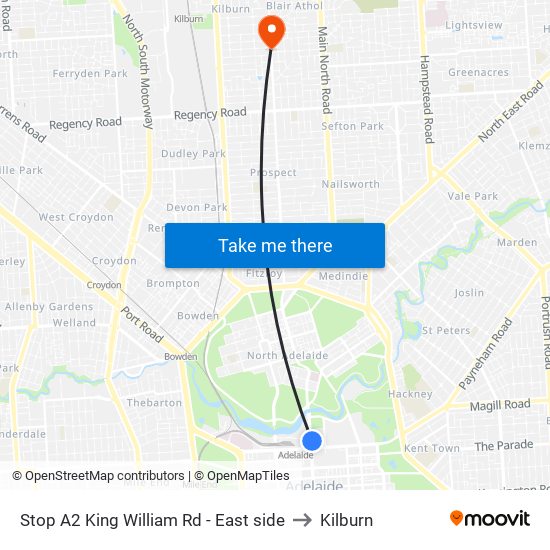 Stop A2 King William Rd - East side to Kilburn map