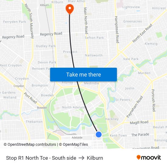 Stop R1 North Tce - South side to Kilburn map