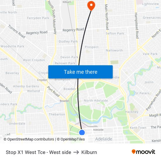 Stop X1 West Tce - West side to Kilburn map