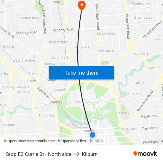 Stop E3 Currie St - North side to Kilburn map