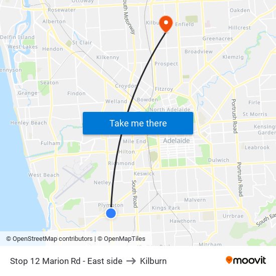 Stop 12 Marion Rd - East side to Kilburn map