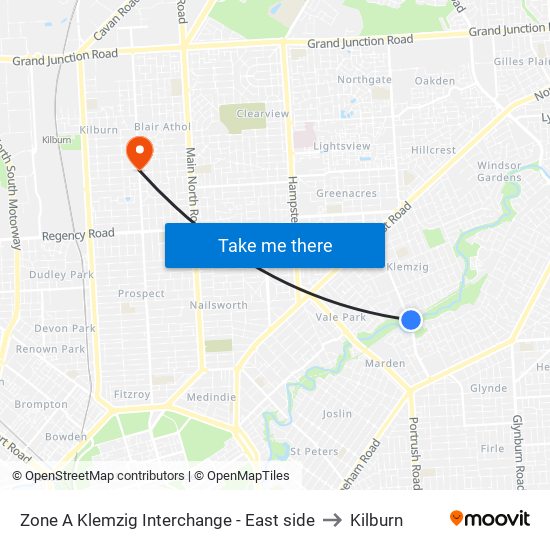 Zone A Klemzig Interchange - East side to Kilburn map