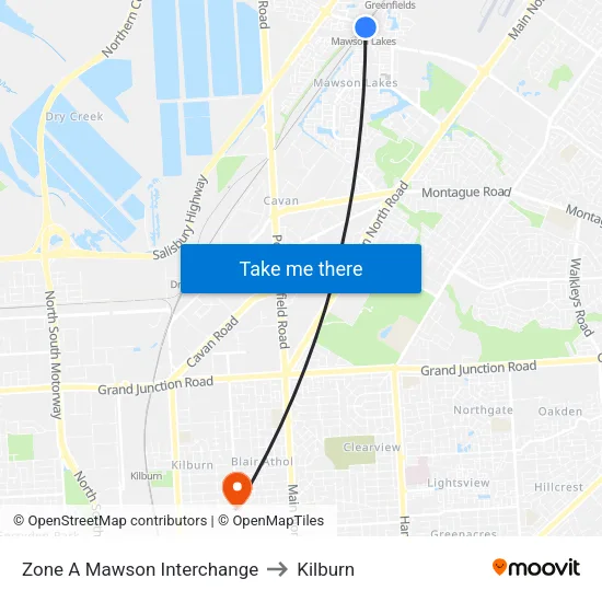 Zone A Mawson Interchange to Kilburn map
