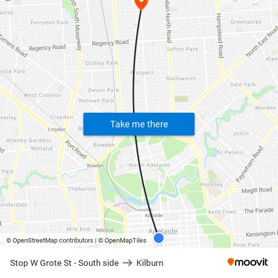 Stop W Grote St - South side to Kilburn map