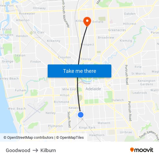 Goodwood to Kilburn map