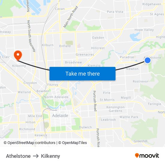 Athelstone to Kilkenny map