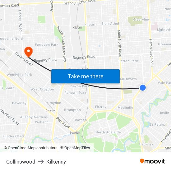 Collinswood to Kilkenny map