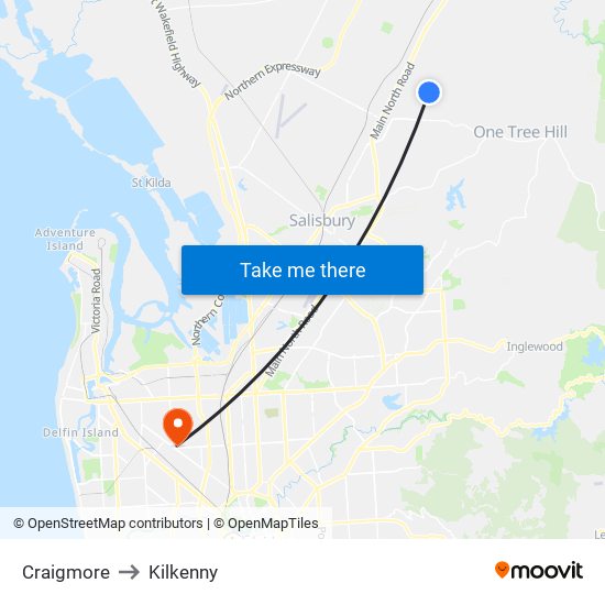 Craigmore to Kilkenny map