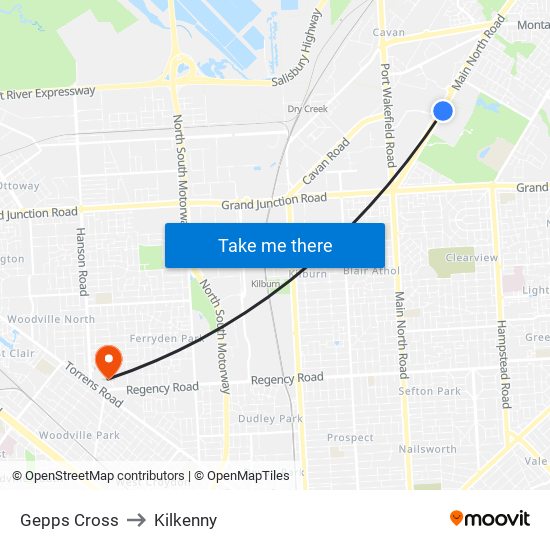 Gepps Cross to Kilkenny map