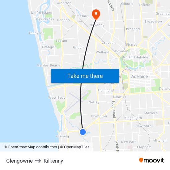 Glengowrie to Kilkenny map