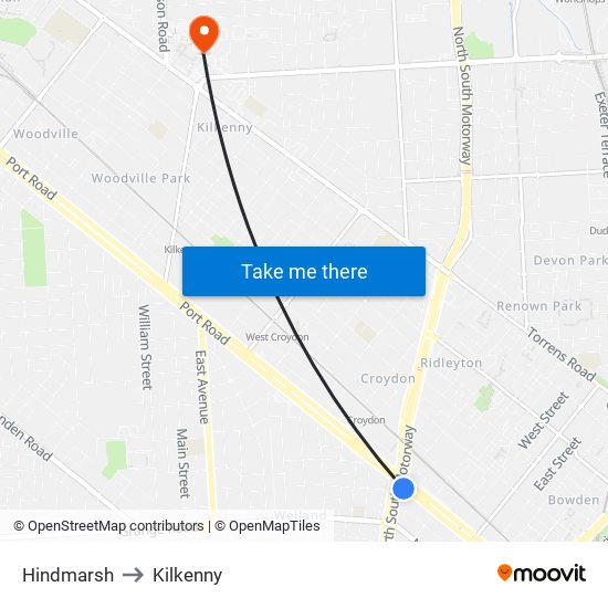 Hindmarsh to Kilkenny map