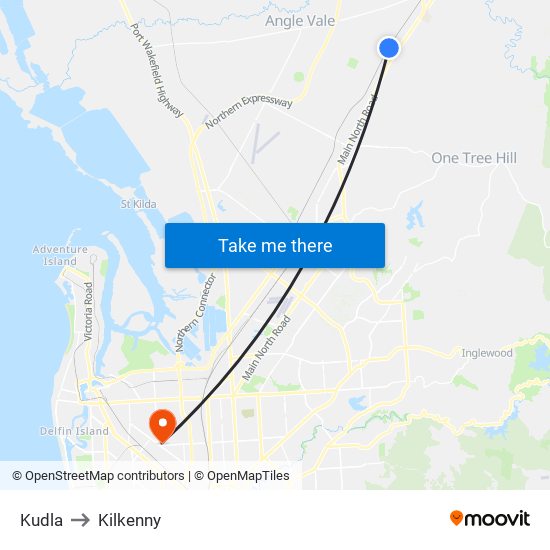 Kudla to Kilkenny map