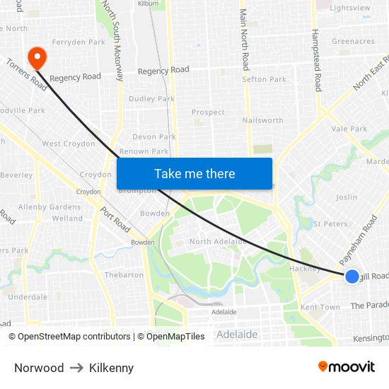 Norwood to Kilkenny map