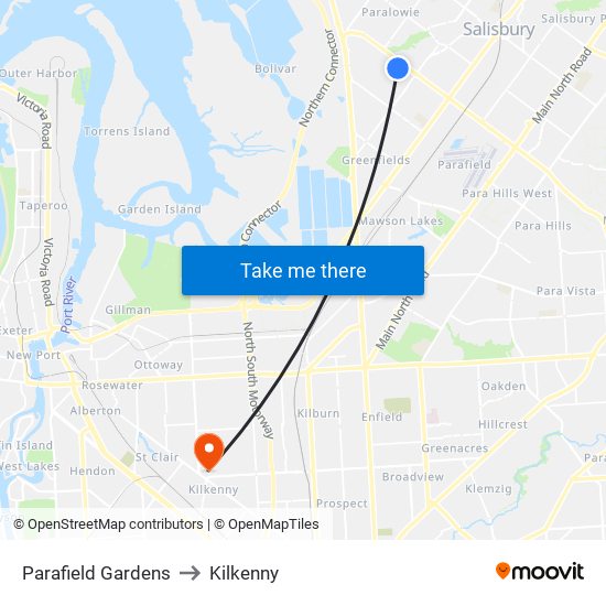 Parafield Gardens to Kilkenny map