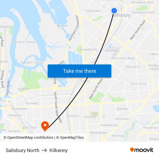 Salisbury North to Kilkenny map