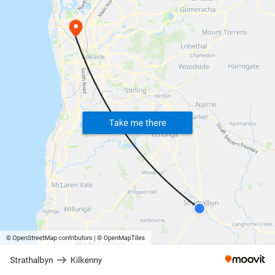 Strathalbyn to Kilkenny map