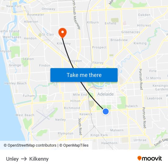 Unley to Kilkenny map