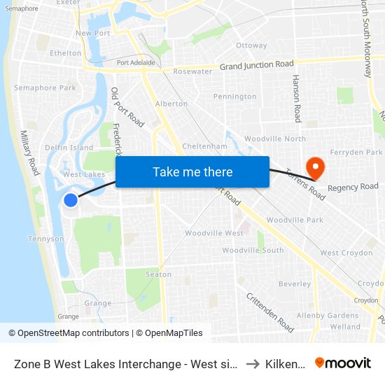 Zone B West Lakes Interchange - West side to Kilkenny map