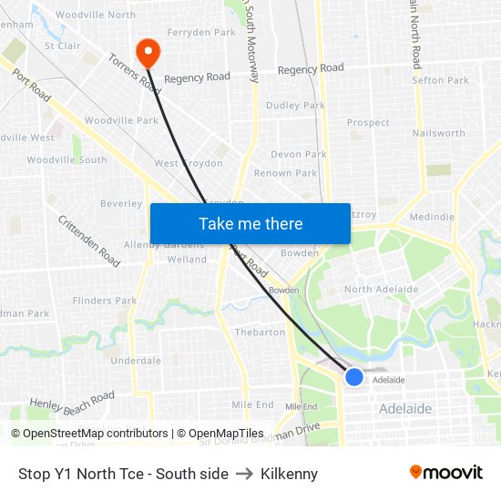 Stop Y1 North Tce - South side to Kilkenny, Adelaide with public ...